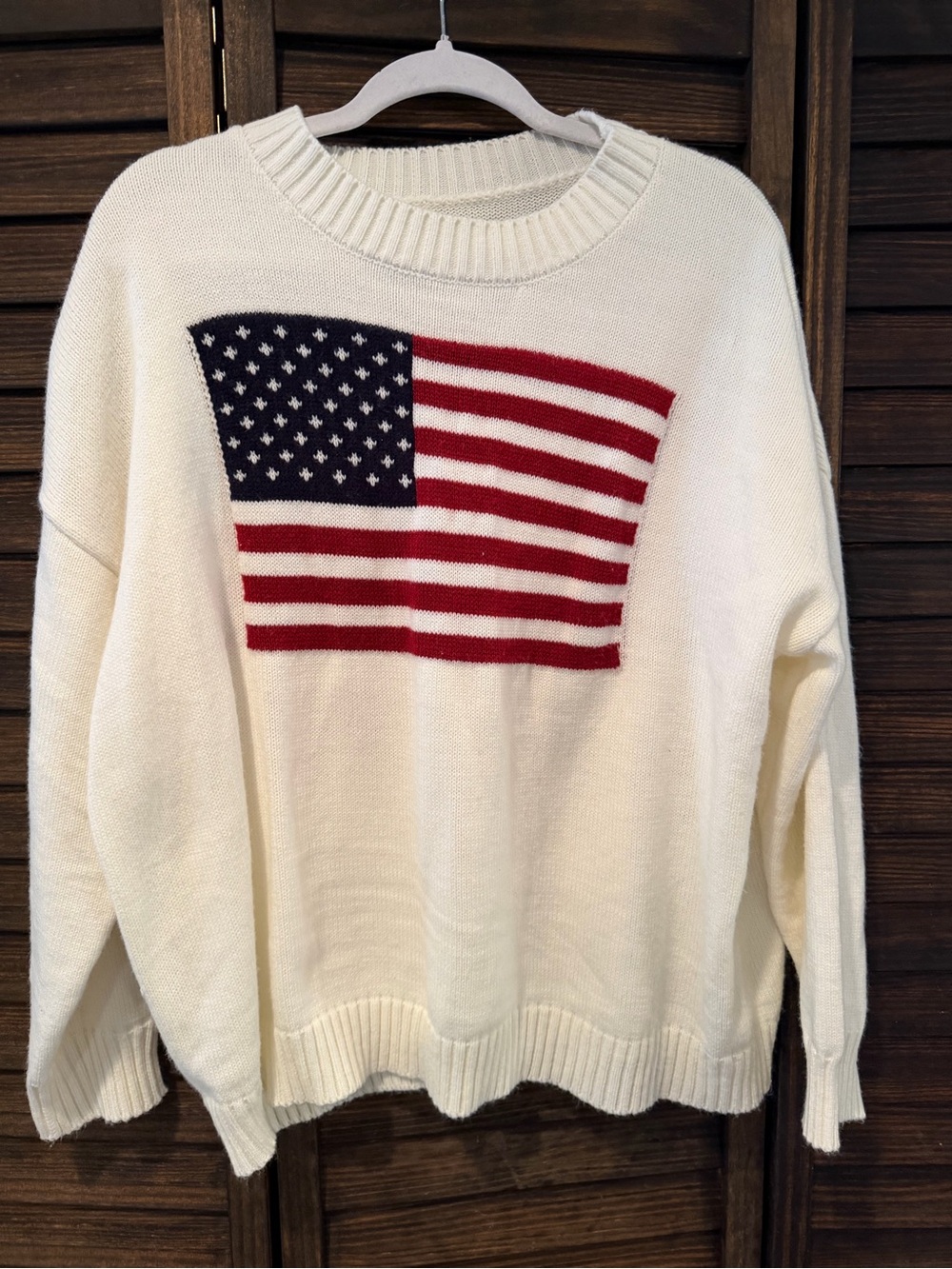 Cream Crewneck Sweater with Flag Motif - Women